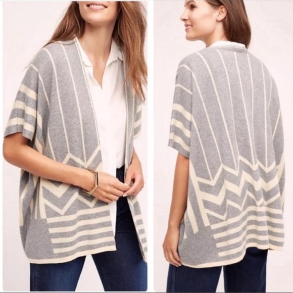 Anthropologie La Fee Verte Hudsen Structured Gray Cape Sweater Stripe Cardigan S - Picture 1 of 7